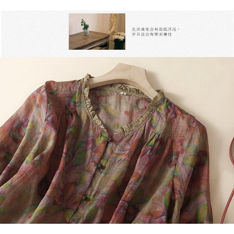 Fashion Retro 2025 New Printed Lace Shirt Feminine Loose Baby Baby Sweater Button Splicing Cardigan