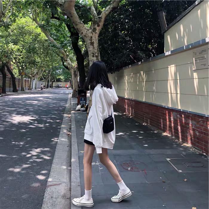 2025 Autumn Women's Korean Style Thin Long Sleeve Hoodie - Solid Color, Versatile, Mid-Length, Loose Fit.