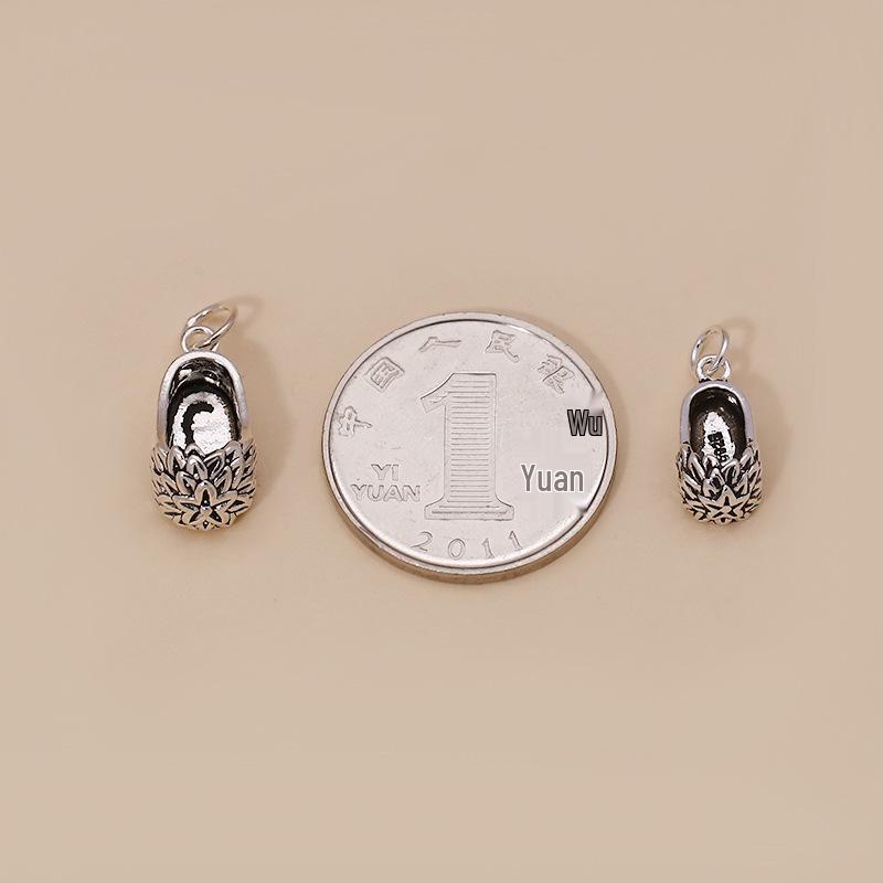 925 Sterling Silver Braided Bracelet with Little Embroidered Shoe Pendant Charm