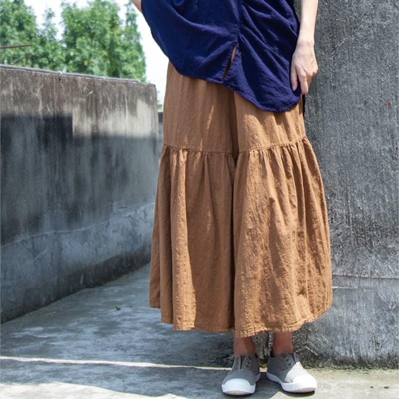 Johnature Dámské Vintage Bavlněné Lněné Široké nohavice Pružný pas Volný Letní Kalhoty Patchwork Kalhoty ke kotníkům