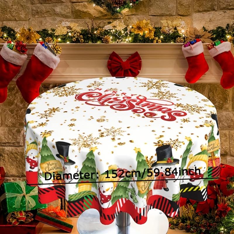 WTEMPO Vánoční kulý tištěný ubrus Vánoční vnitřní a venkovní párty ubrus Kuchyňské doplňky Vánoční dárek, Slavnostní domácí dekorace