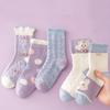 5 Pairs Girls Cute Rabbit Crew Socks Breathable Durable Knit and Trendy Polka Dot Design