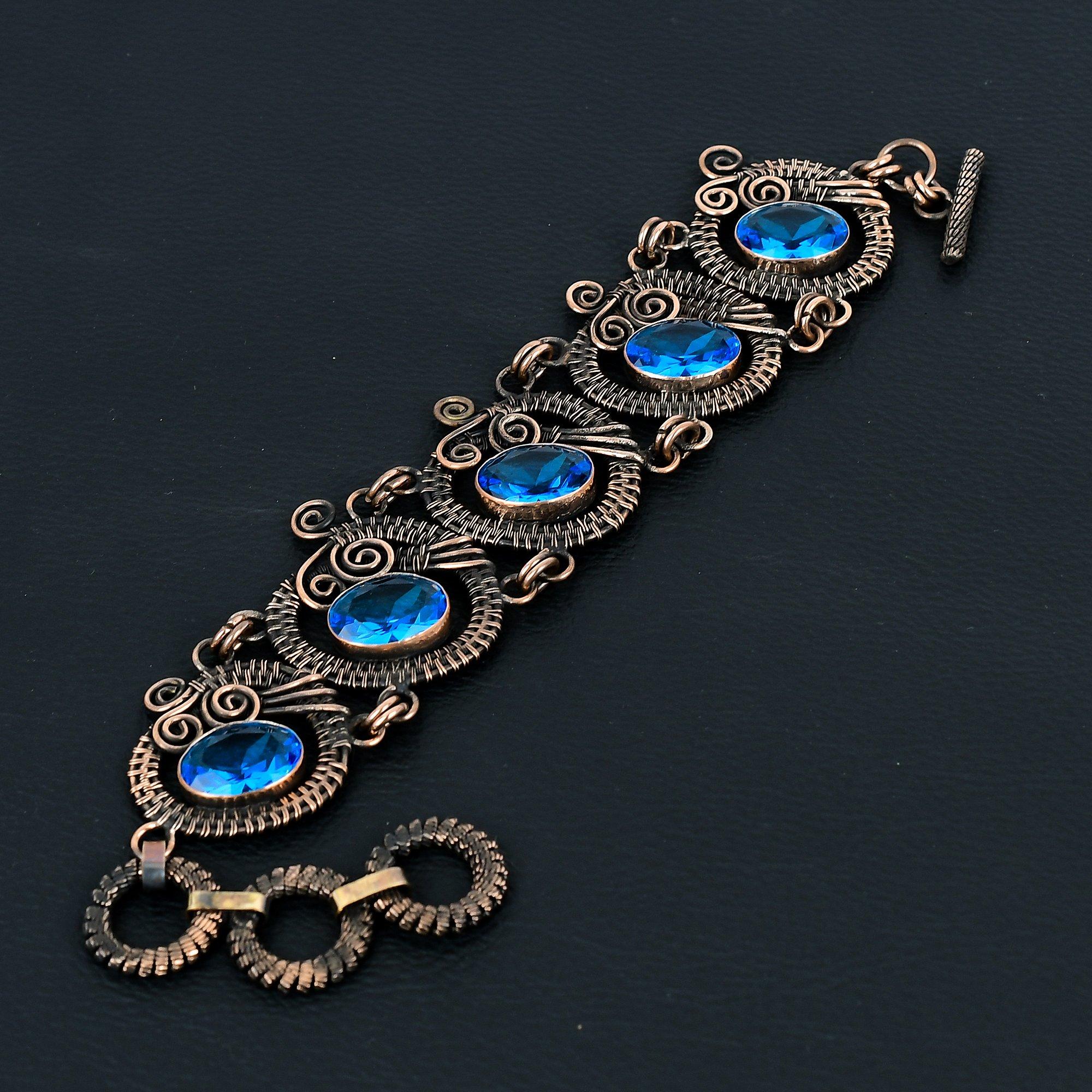 

Уникальный танзанит, драгоценный камень, браслет ручной работы из чистой медной проволоки, обернутый ювелирными изделиями 7-8 Inches синий