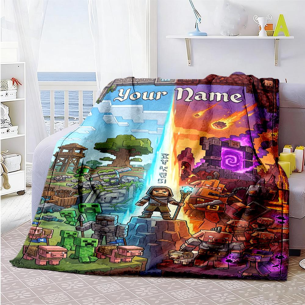 Minecraft Customize Your Name Blanket Lightweight Customizable Blanket Warmthful Decor Versatile For Picnics Bedding Home Decor Office
