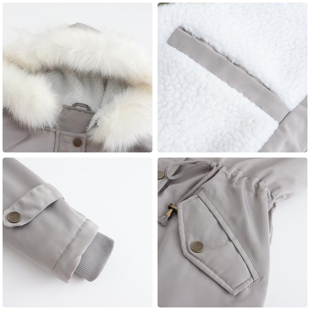 Women's Fashion Solid Colour Autumn And Winter Detachable Hair Collar Long Sleeve Hooded Cotton Fleece Jacket