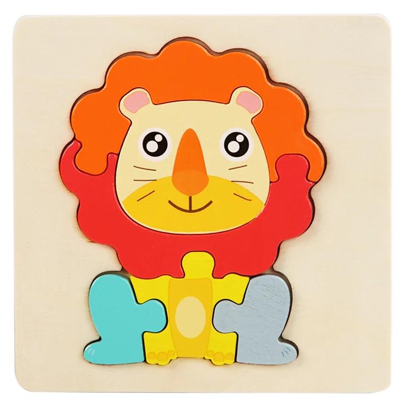 Baby Wooden Toys 3D Puzzle Cartoon Animal Intelligence Cognitive Jigsaw Wood Puzzle Early Educational Toys for Kids Gifts