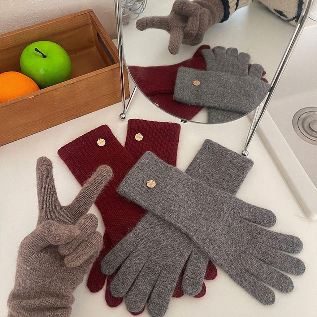 Gestrickte Wollhandschuhe mit getrennten Fingern für Damen, verdickt und kältefest, koreanischer Stil, Wollhandschuhe für den Winter, Touchscreen-Wärme