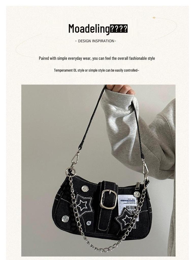 2025 Y2K Spicy Girl Star Chain Canvas Shoulder Bag