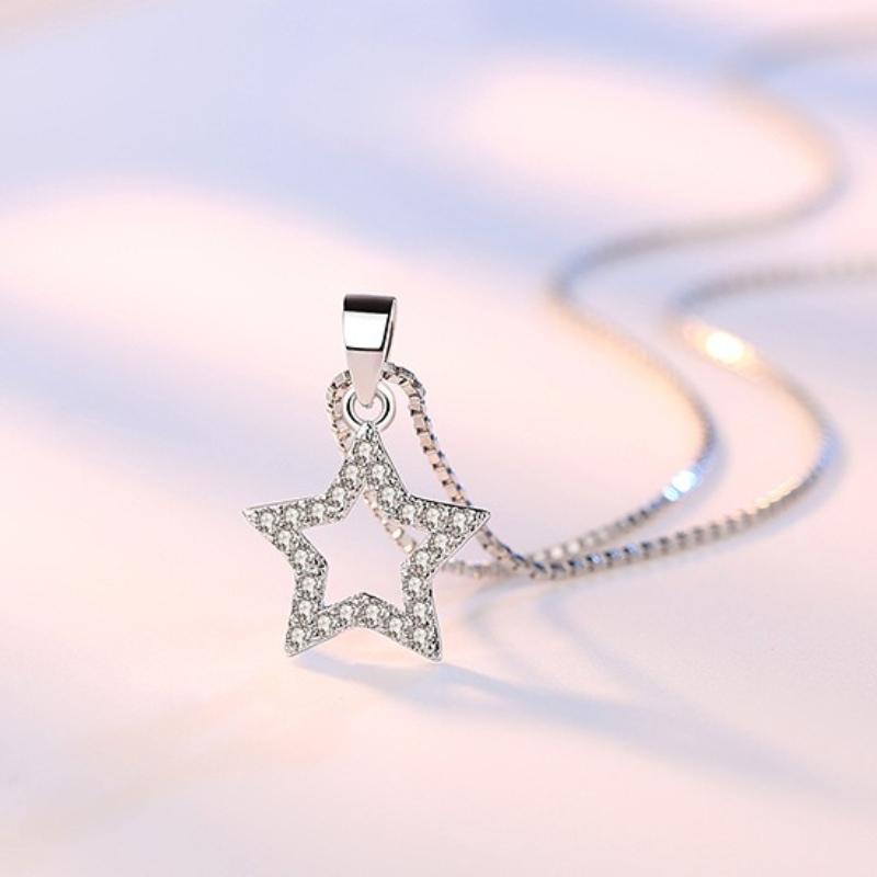 925 Sterling Silver Pentagram Heart Pendant Triangle Square Round Quadrangle Pendant Necklace