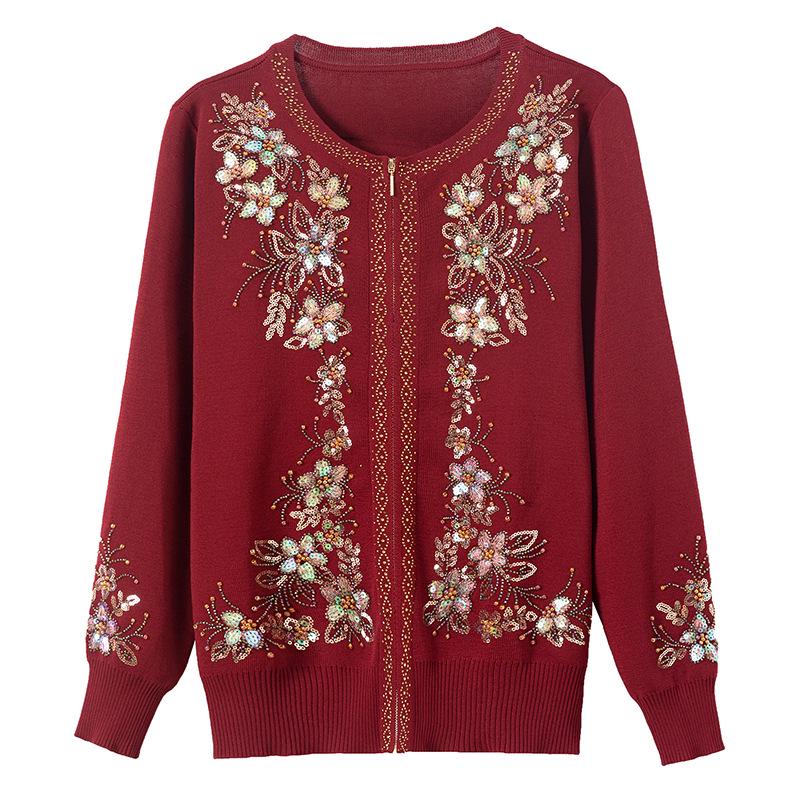 Women's Autumn/Winter Heavy Knit Cardigan with Butterfly Flower Embroidery & Hand Beading