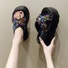 Aphixta Platform Sequined Cloth Sandals Slippers 8cm High Heels Women Slides Summer Beach Shoes For Woman