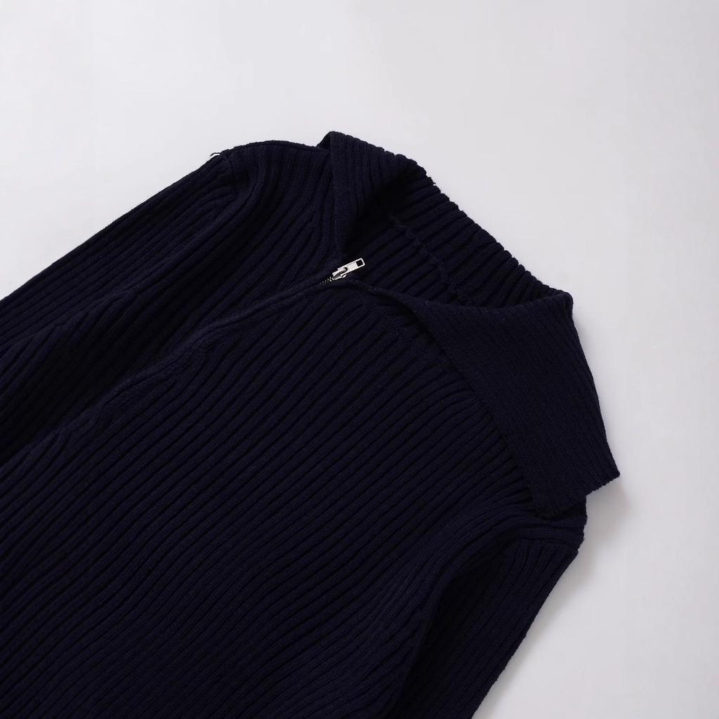 European and American Style, New Women's Clothing, Fashionable, Versatile, Cross-border Zipper Threaded Lapel Knitted Jacket