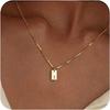 Exclusive 18K Gold Vacuum-Plated Stainless Steel Engraved Square Pendant Necklace with Alphabet Letters