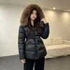 Winter new slim and thin fashion cotton-padded clothes women's short waist hooded fur collar