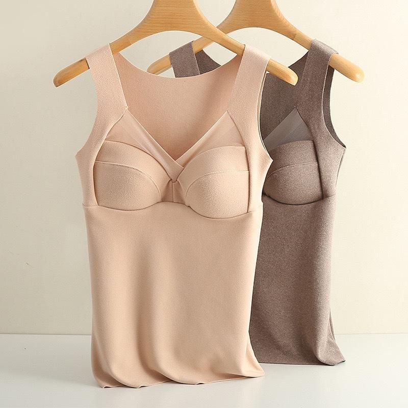 Autumn And Winter Seamless German Velvet Thermal Vest For Women Fixed Integrated Chest Pad Bottoming Thermal Underwear For Women