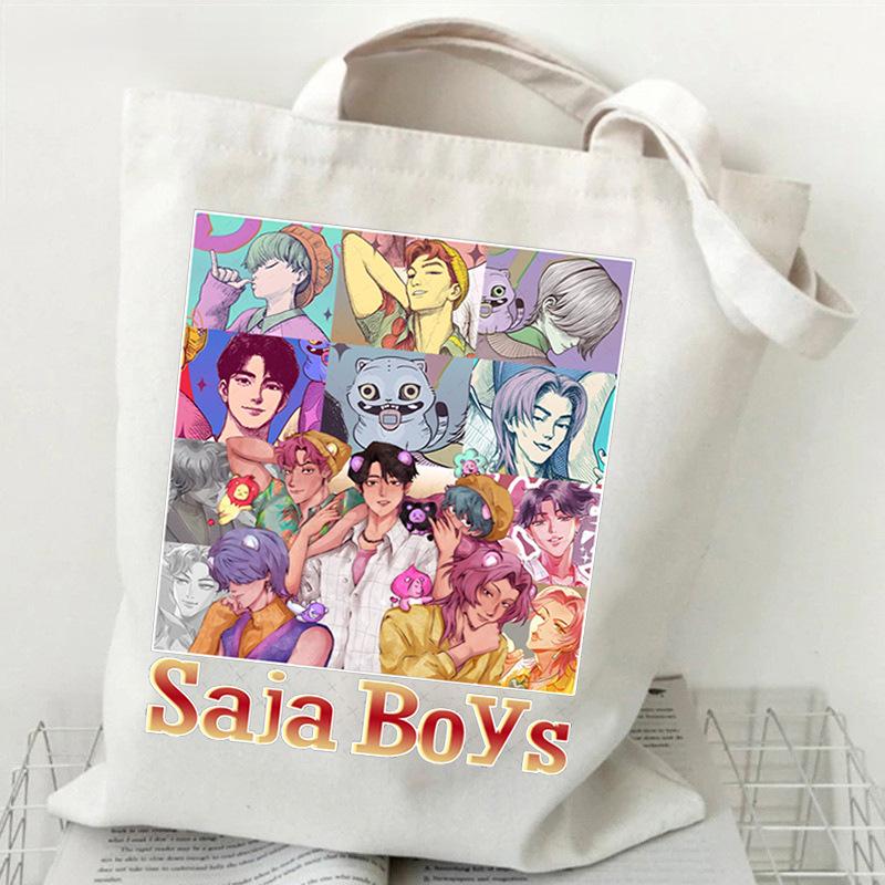 Demon Hunters Canvas Tote Bag Huntrix Girl KPop Shoulder Bag Saja Boys Zoey Rumi Mira Handbag For Daily Shopping School Commute