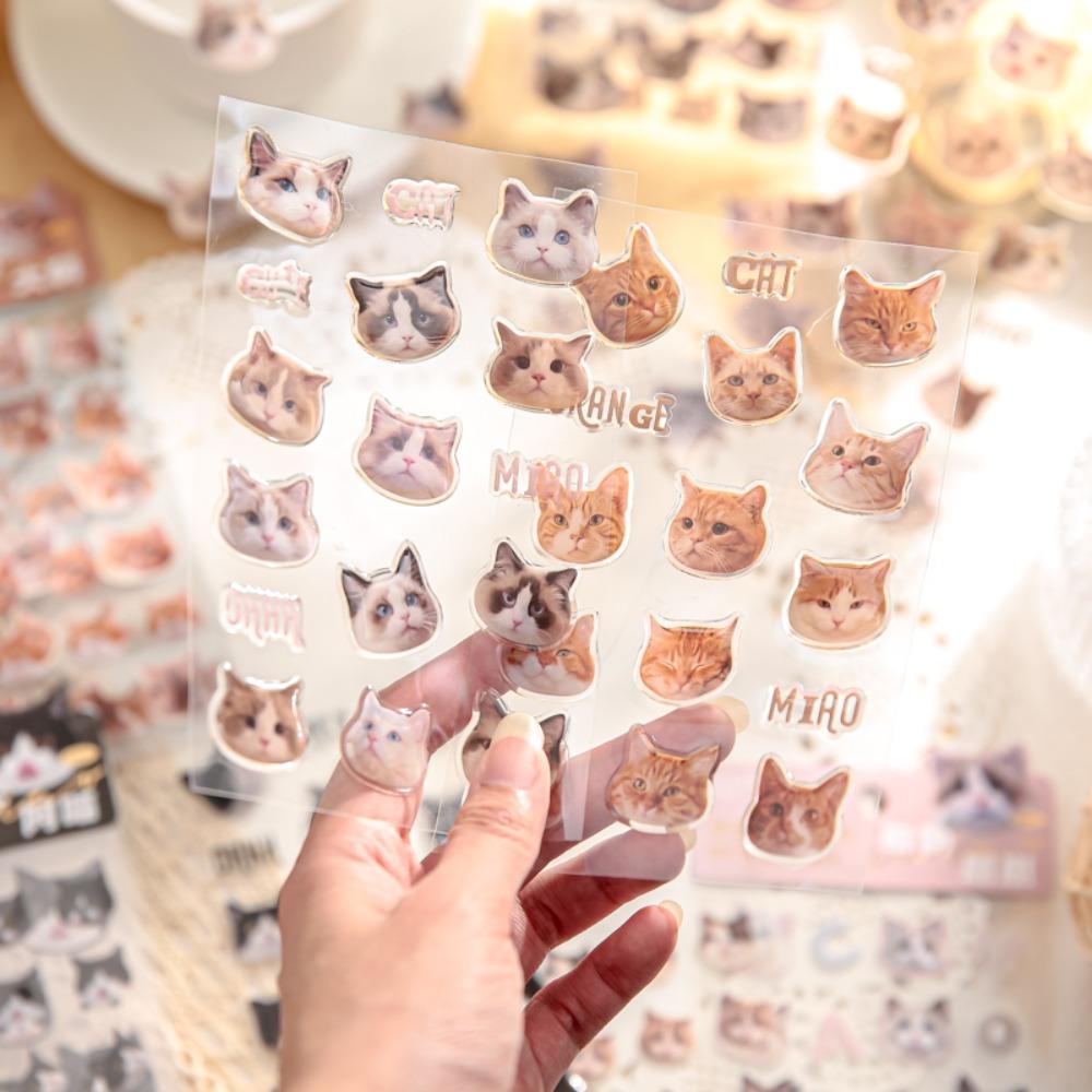 3pcs/pack Cat Head Flat Stickers Animal Stickers Kawaii Cartoon Sticker Cute Handbook DIY Material Decorative Scrapbook Stickers
