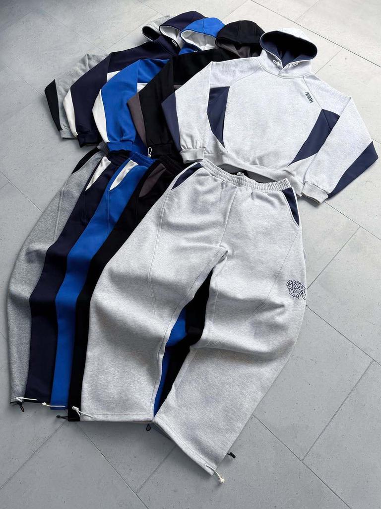 Y2K Color Block Embroidered Hoodie & Casual Sports Pants Set for Women