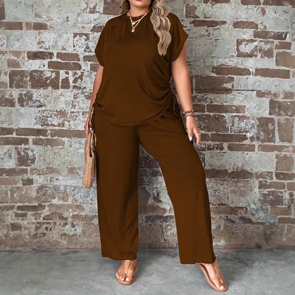 Women's Plus Size Set Loose Comfortable Casual Fashionable Round Neck Color Two-piece Set