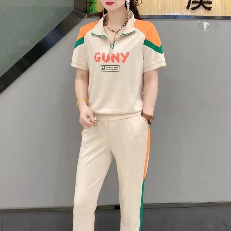 Casual Sports Suit for Women, Spring Letter Print, Stylish, Versatile, Slim Sweatshirt and Trousers Two-piece Set