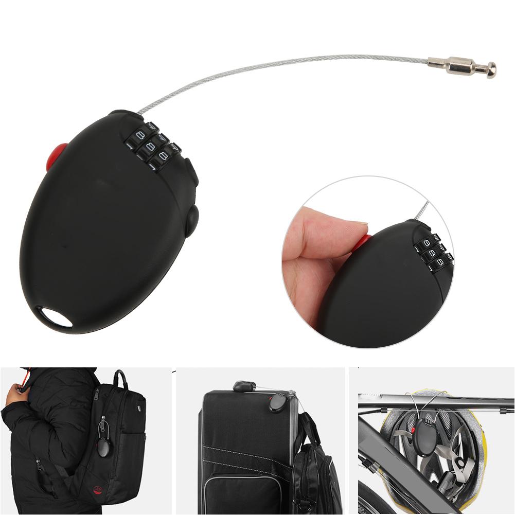 L 01 Black Mini Multi Function Bicycle 3 Digit Password Steel Cable Lock Bike Anti Theft Wire Lock