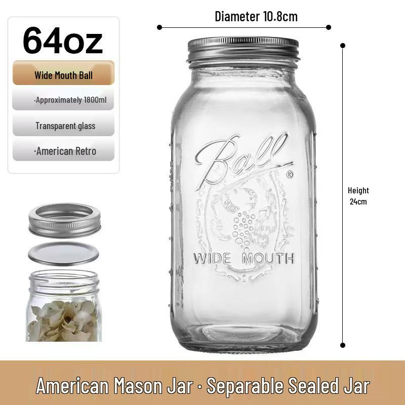 Retro Mason Glass Storage Jar with Lid - Food Grade Transparent Kitchen Container
