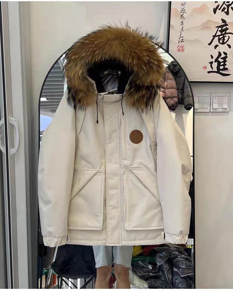 Big fur collar down jacket women's loose winter new couple pie overcome outdoor short thickened tooling jacket