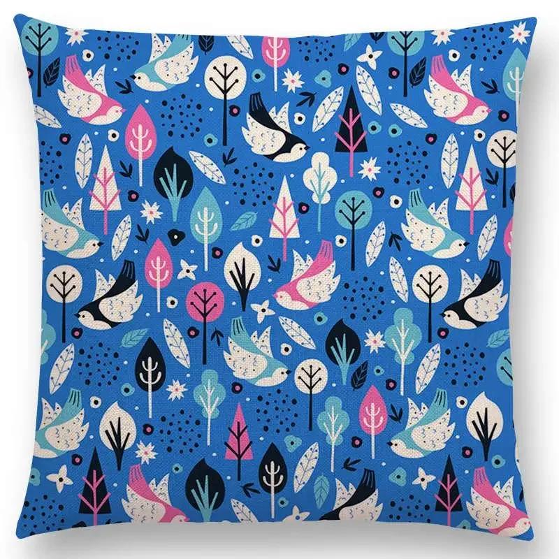 Niedliche kleine Tiere Blumenmuster Sofa Überwurf Kissenbezug Lieblicher Vogel Igel Reh Schwan Hase Kissenbezug