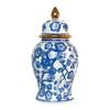 Gold Plated Blue and White Porcelain Ginger Jar with Lids Ceramic General Jars Retro Tea Caddy Floral Vases Desk Decoration