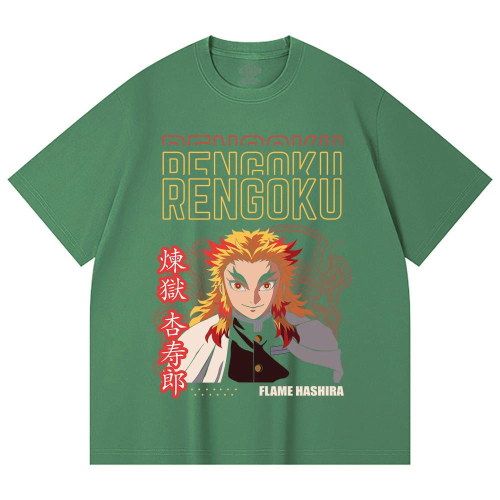 230 Gsm 100% Cotton Demon Slayer V117 Rengoku Print Unisex Heavy Cotton T Shirt