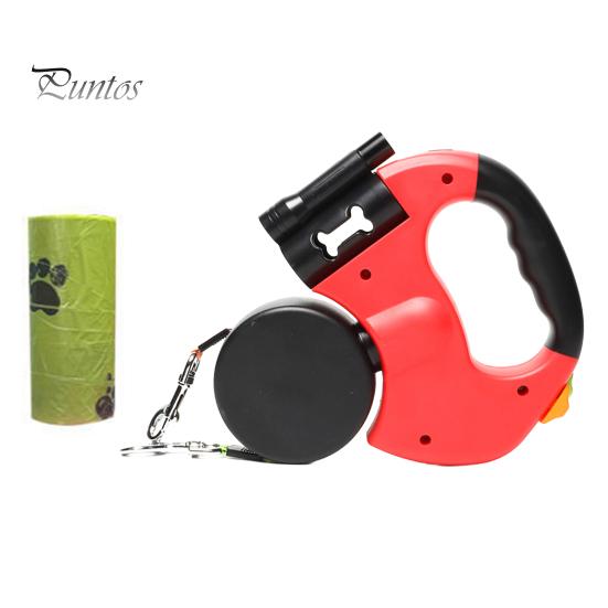 

2 шт. двойной выдвижной поводок для собак для маленьких собак, 360-градусный пояс для выгула собак, не спутывающийся, со светодиодной подсветкой и мешками для фекалий для бега, походов, тренировок красный