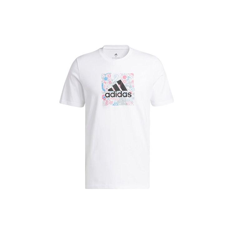 Men s adidas Minimalistic Alphabet Large Logo Printing Casual Round Neck Short Sleeve White T-Shirt IB9426 L