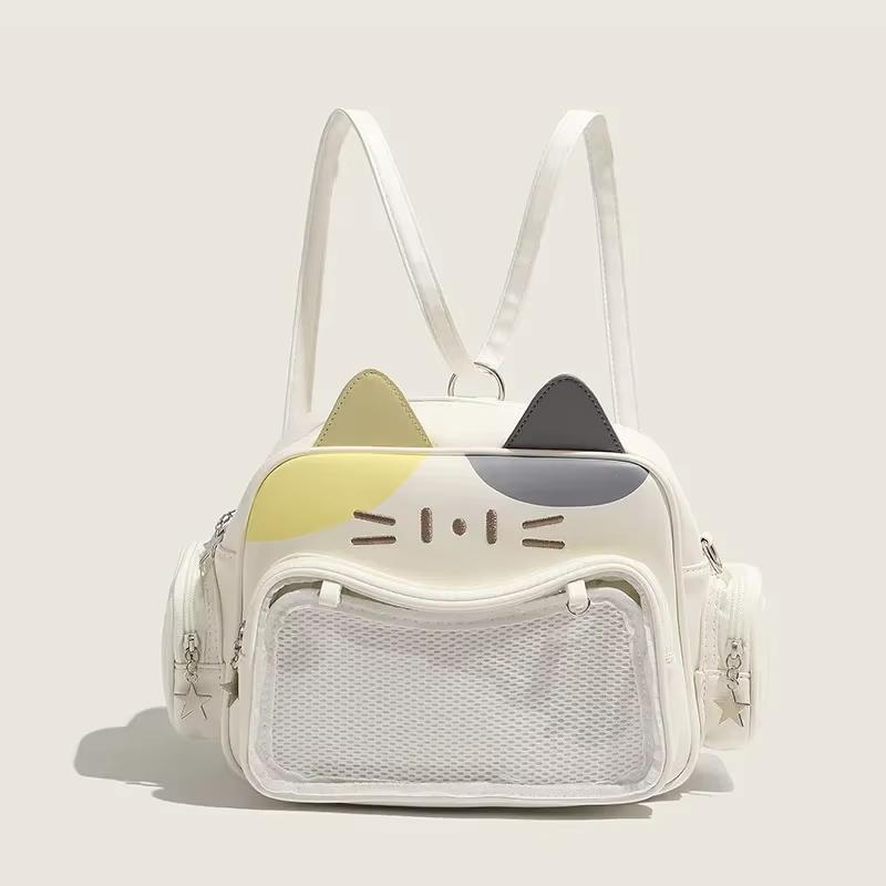 New Korean Kawaii Cat Ita Bag Cute PU Shoulder Bag Girls Transparent Pocket Harajuku Crossbody Bag Women's Fashion Backpacks