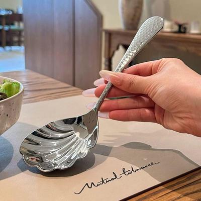 Kabuk Şekli Paslanmaz Çelik Kaşık Uzun Saplı Kepçe Restoran Tatlı Kaşığı Dondurma Kaşıkları Mutfak Aksesuarları Alet
