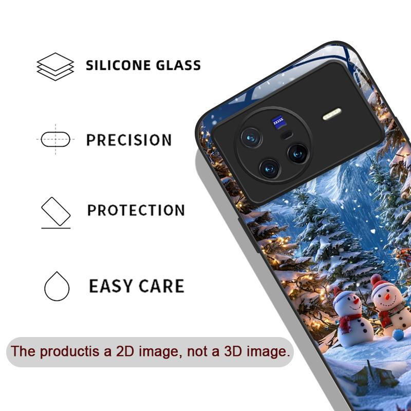 Cute Winter Snowman Christmas Tree Tempered Glass Phone Case for OPPO Reno 13F 12 11 10 ProPlus Find X8 X3 Lite A58 A94 5G Cover