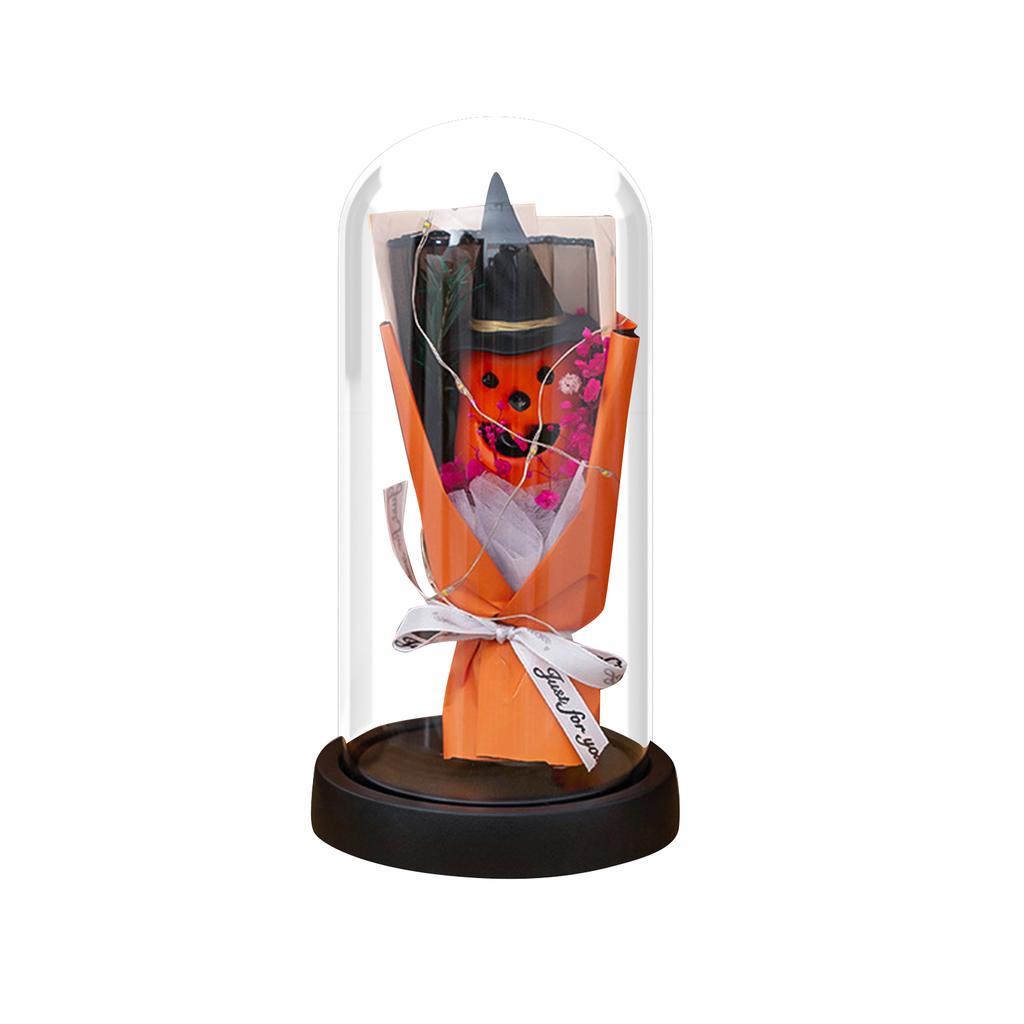 Halloween Glass Cover, Pumpkin Bouquet With Light, Festive Atmosphere Night Light Desktop Ornaments