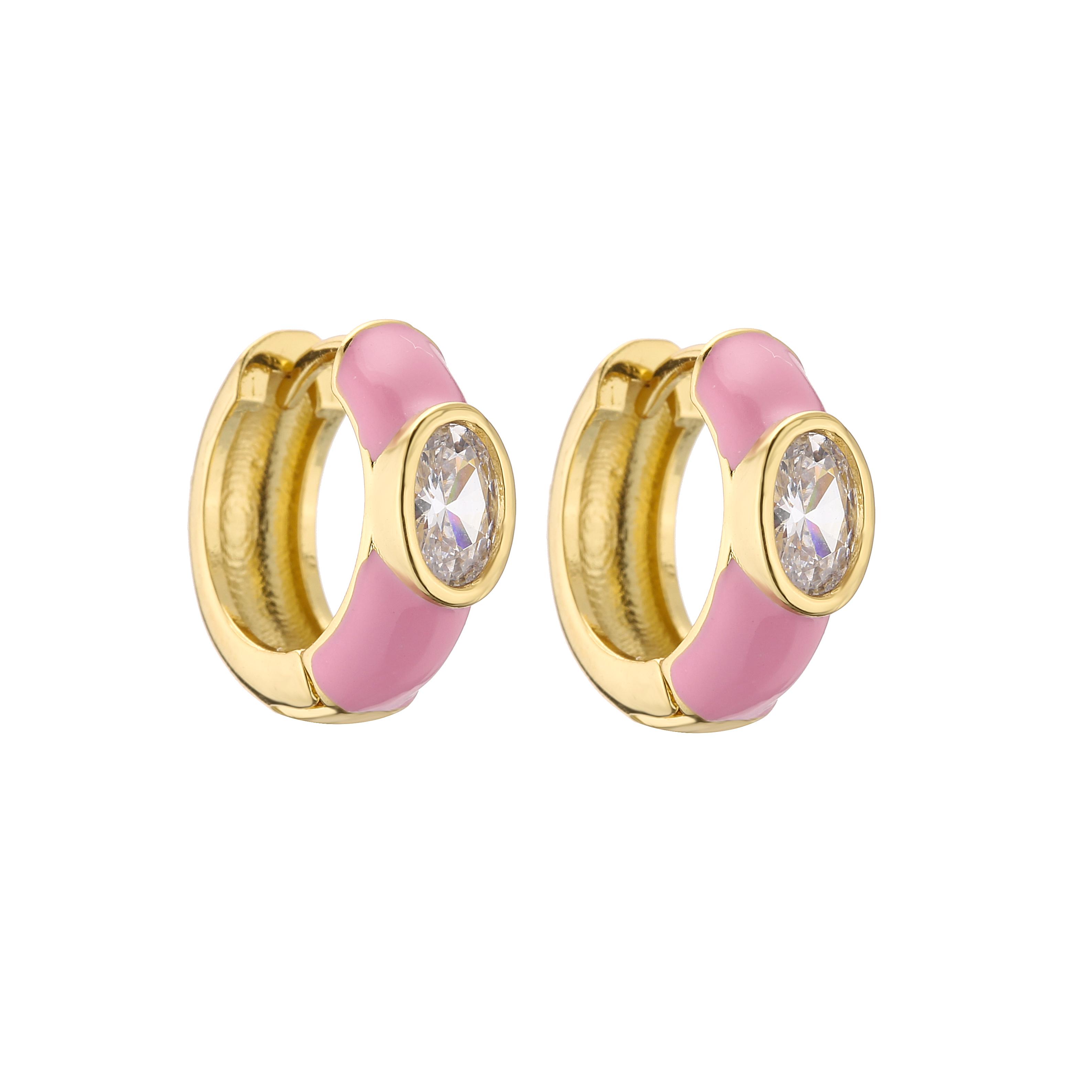 

HECHENG, Small Hoop Earrings Enamel Zircon Earrings for Women, Romantic Geometric Zircon Cooper 18kGold PlatedWholesale розовый