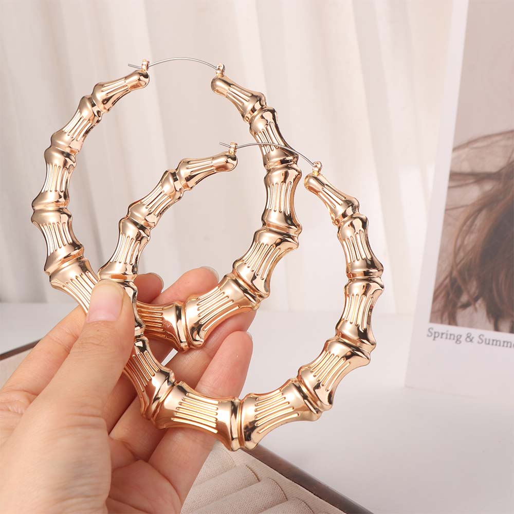European-American Large Round Hoops Bamboo Texture Bamboo Pattern Earrings  Bold Jewelry