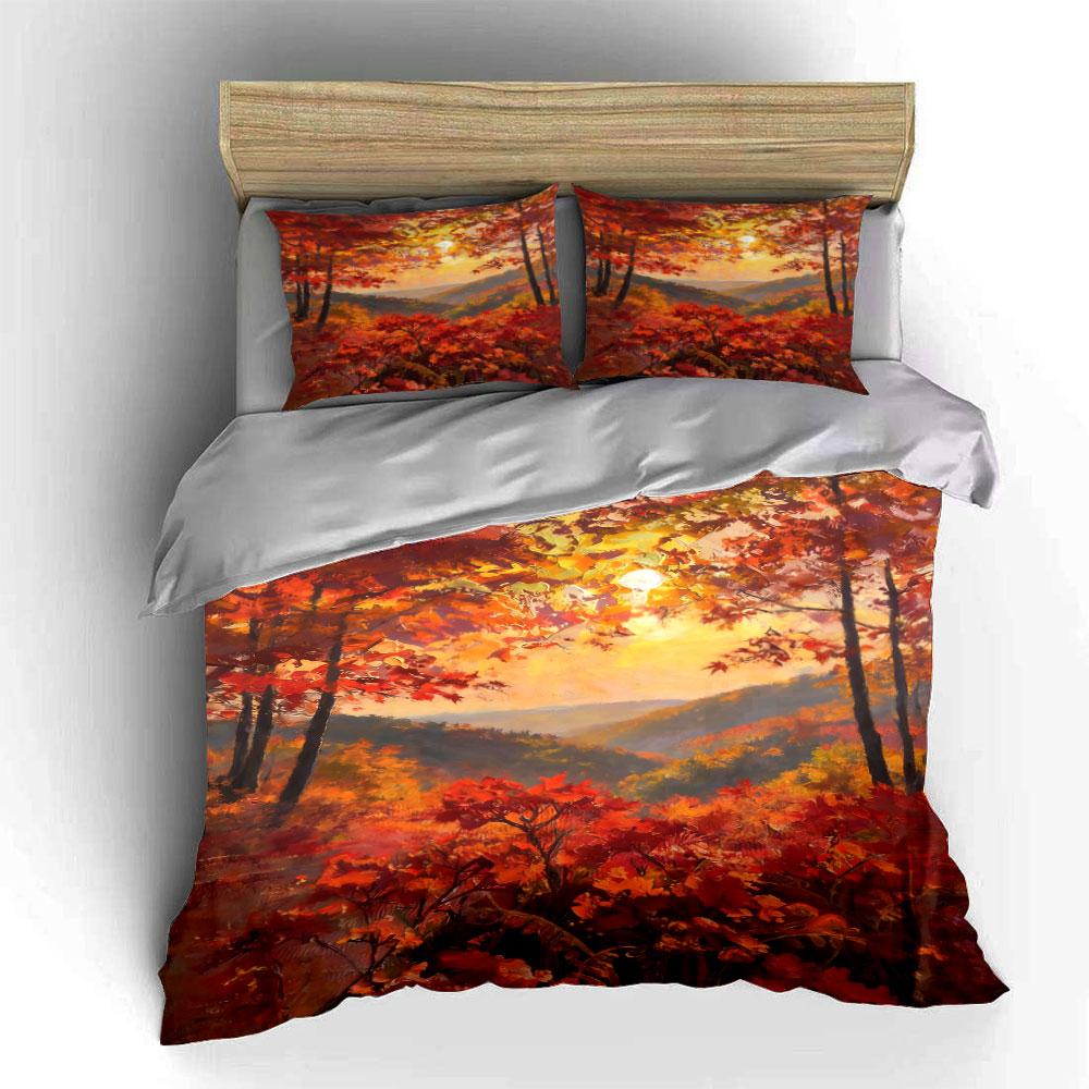 Arbres d'automne et lever de soleil. Ensembles de literie Ensembles de housses de couette Housses de couette Taies d'oreiller(1 * Housse de couette 2 * Taies d'oreiller sans couette)