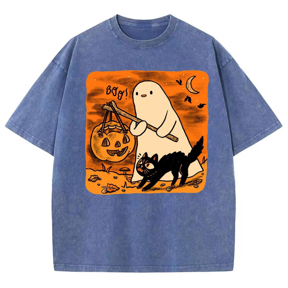 Halloween Schwarze Katze Geist Print Paar T-Shirt Übergroßes Was Baumwolle Kurzarm Niedlicher Lustiger Stil Mode Tees