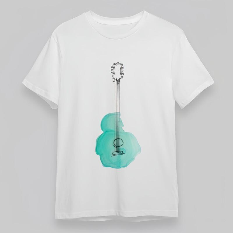

Women s Soft Oversize T-Shirt Blue-Green Watercolor Guitar Art Graphic Tee USA 3XL