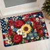1pc American Flag Suitable For Entryway Non-Slip Absorbent With Sunflower/Lily/Daisy Floral, Washable Soft Floor Mat Suitable For Foyer, Bedroom, Door
