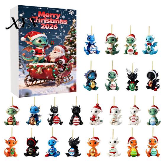 Creative Holiday Gifts for Kids 2026 Dragon Advent Calendar, 24 Days Funny Baby Figures Christmas Countdown Acrylic Hanging Decorations 2D Cartoon