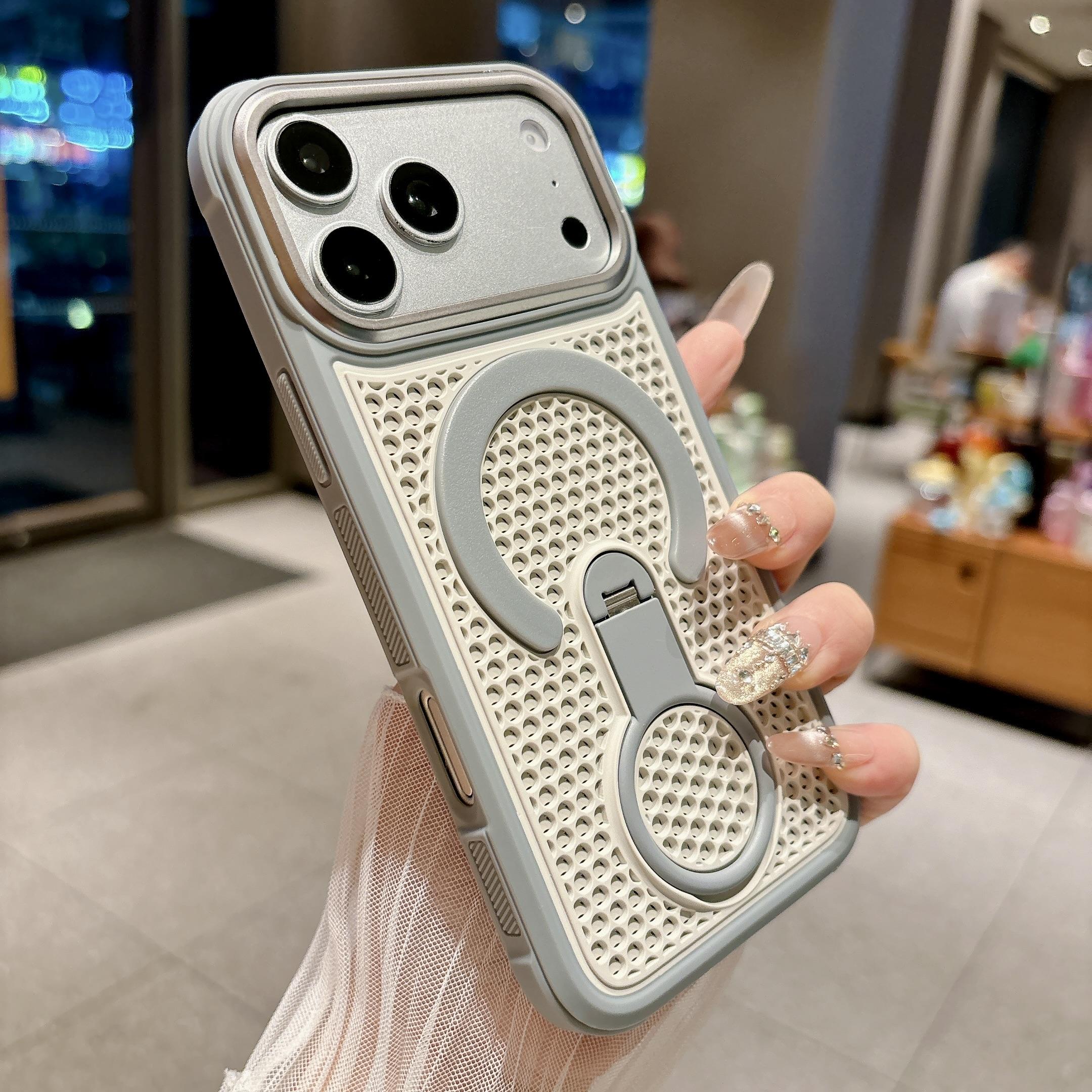 Invisible 360° Support Bracket Magnetic Phone Case for For Iphone 17 16 15 14 13 12 11 Pro Max Plus Cooling Heat Dissipation Cover iPhone 12 Pro
