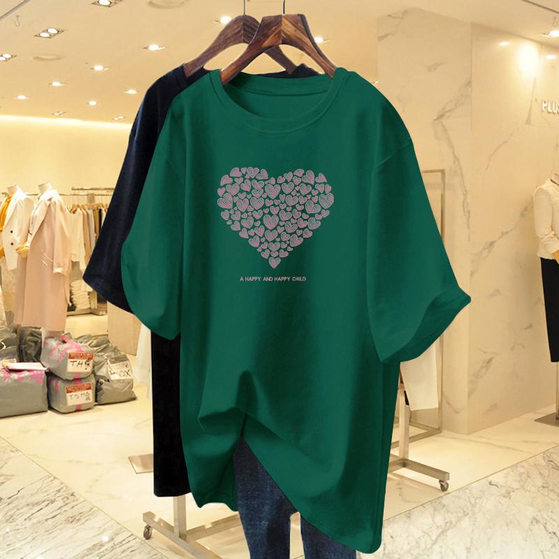 

Love T-shirt women s short-sleeved loose 2025 new summer pink European goods large version pure cotton medium and long ins trendy top XXXL