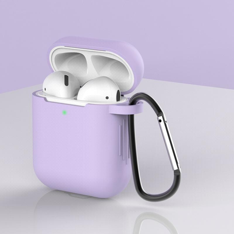 

Силиконовый защитный чехол для Apple AirPods 1/2 - универсальный чехол для беспроводных наушников anti-lost buckle лиловый
