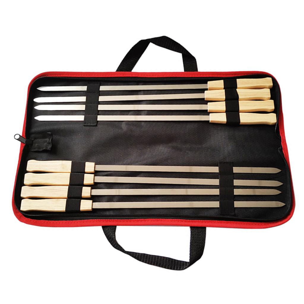 8PCS Barbecue Skewers Stainless Steel BBQ Roasting Sticks with Wood Handle for Camping Grill