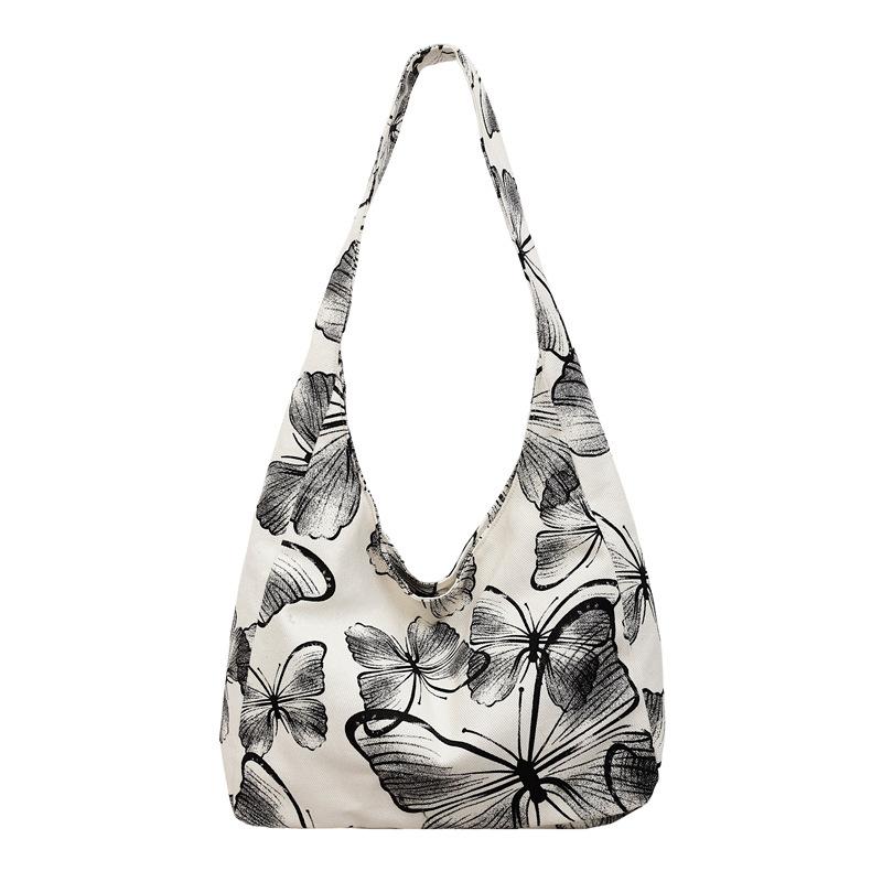 Canvas Tote Bag with Butterfly Print and Long Shoulder Strap for Women Daily Use