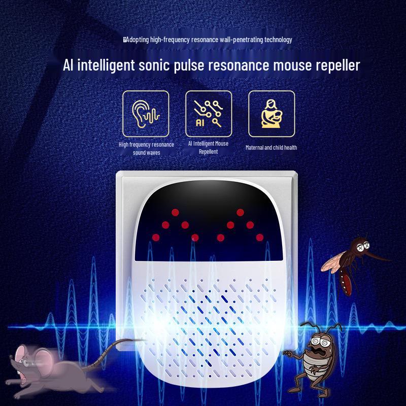 AI-Enhanced Ultrasonic Mouse and Mosquito Repeller with High-Power Sound Waves. 801L - English Packaging