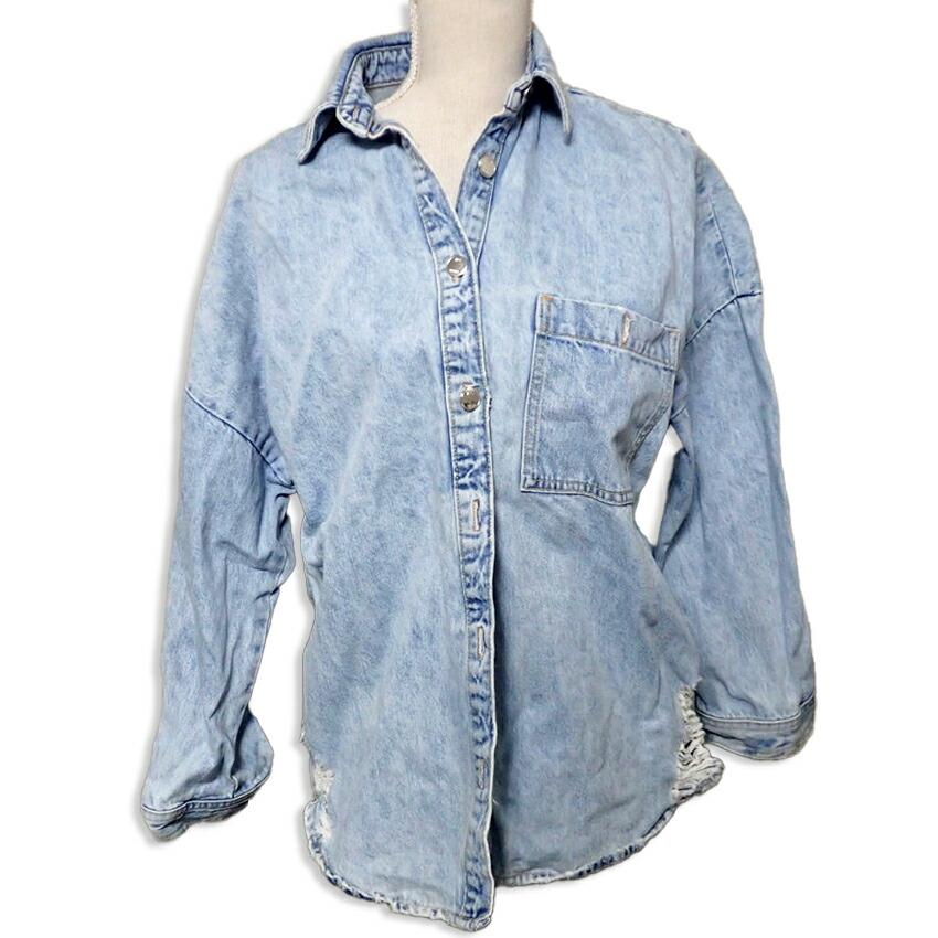 

[Б/у] Рубашка/куртка из денима ZARA/Zara с химическими повреждениями [b28-26]